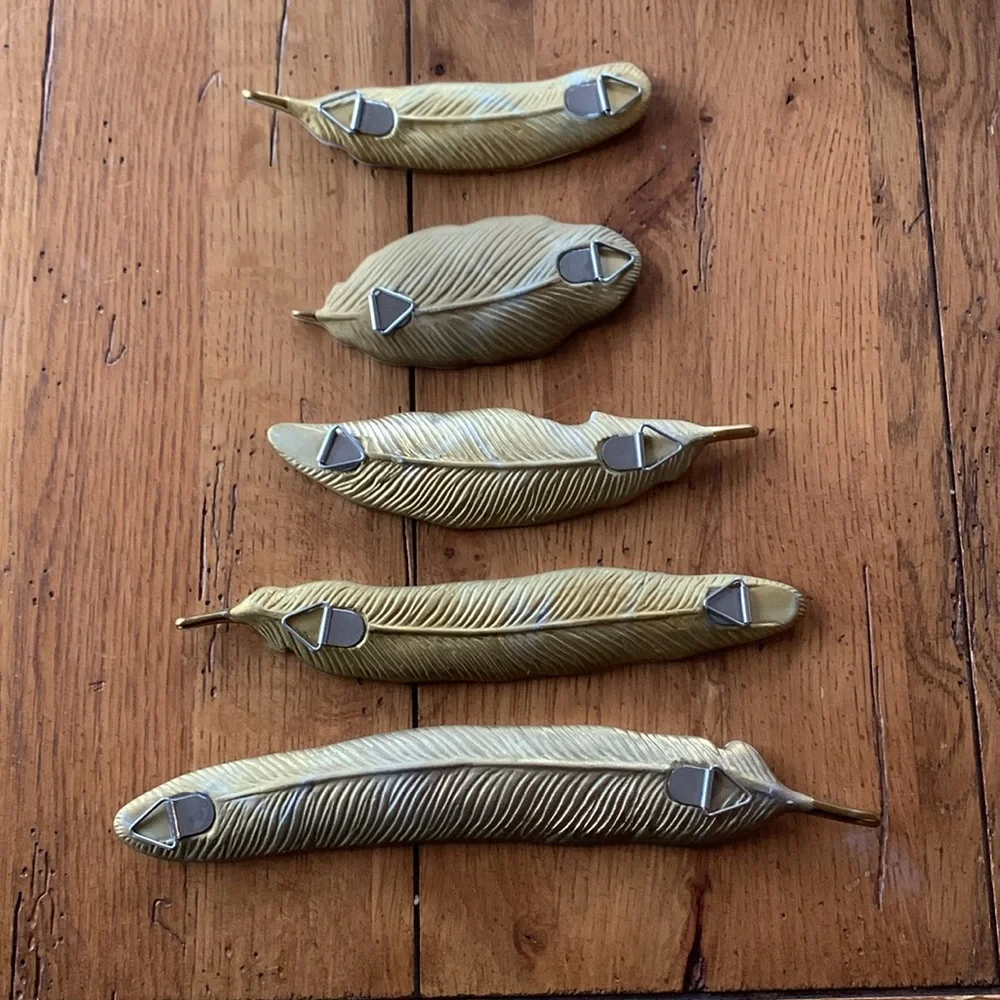 Ceramic Bird Feathers White and Gold Tipped Wall Hanging Ornaments Set of 5